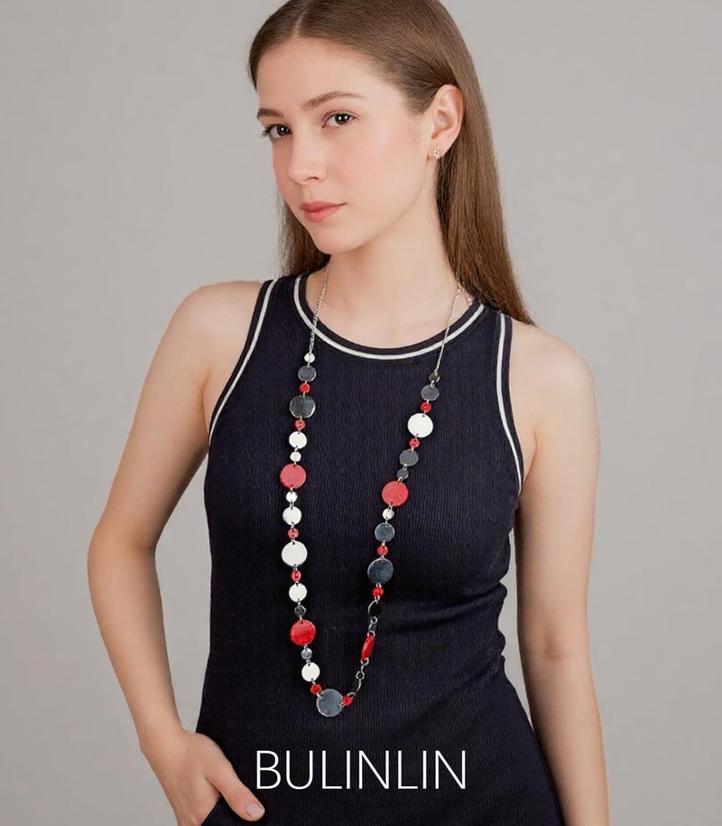 BULINLIN Layered Silver Long Necklace for Women Turquoise Stone Beaded Strand Sweater Chain Necklaces Fashion Costume Jewelry Gifts for Mom - Image 2